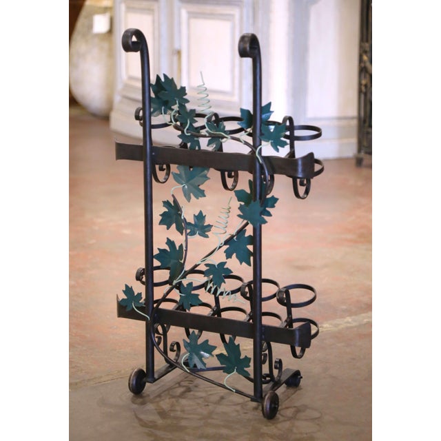 Metal French Iron Ten-Bottle Wine Cart on Wheels From the Rhone Region For Sale - Image 7 of 7