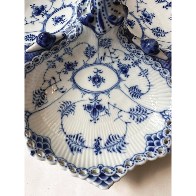 Ceramic Royal Copenhagen Blue Fluted Full Lace Three-Section Serving Dish No. 1005 For Sale - Image 7 of 12