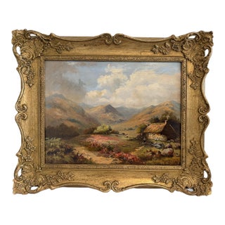 h.i. Walker 1884 Antique British Mountain Landscape Oil Painting, Gild Frame For Sale
