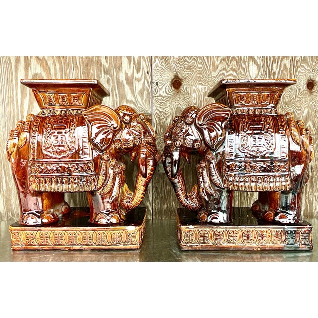 Vintage Coastal Glazed Ceramic “Root Beer” Elephant Garden Seats - a Pair For Sale - Image 10 of 10