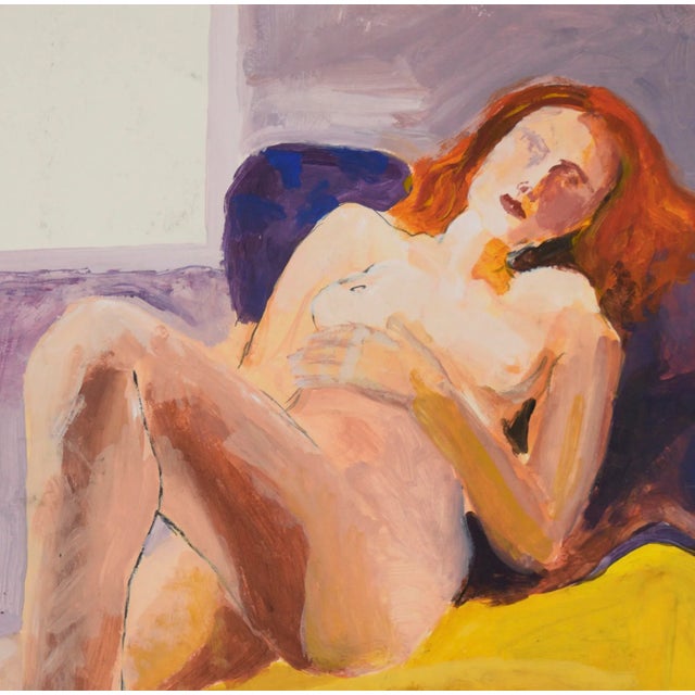 Redhead On A Yellow Blanket - Original Figurative Nude Study Original San Francisco figurative nude painting depicting a...