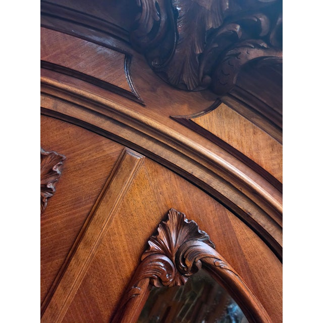 Antique French Louis XV Walnut Armoire Dual Beveled Mirrored Doors For Sale - Image 12 of 12