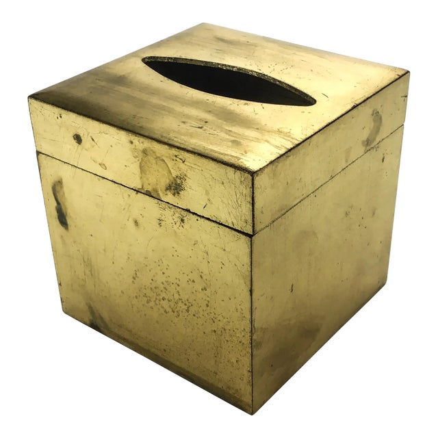 Vintage Italy Gold Metallic Gilded Wood Tissue Box Cover For Sale