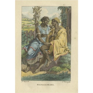 After Kuyper, Madagascar Couple, Hand-Colored Engraving, 1810s For Sale