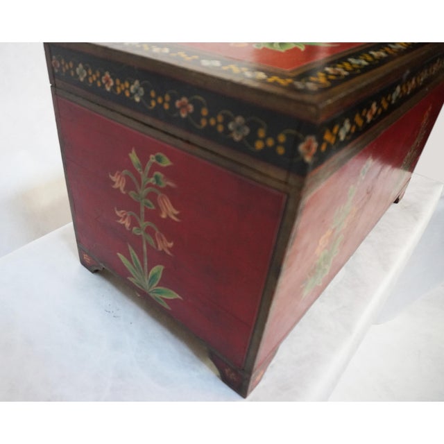 Folk Red Painted Chest With Floral Motifs For Sale - Image 16 of 17