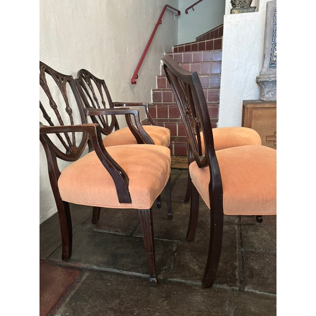 Traditional Set of 4 Mahogany Carved Shield Back Dining Chairs For Sale - Image 3 of 12