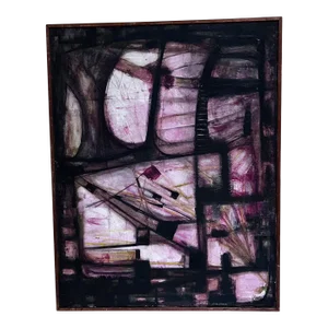 1950s Miguel Alvarez Acosta Pink Abstract Oil Painting Mexico