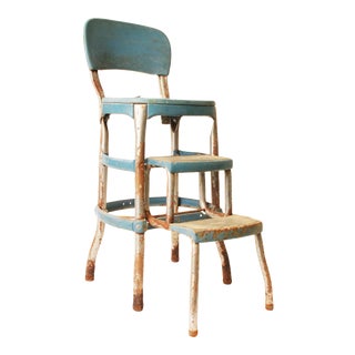 Vintage Mid Century Cosco Blue Kitchen Step Stool For Sale