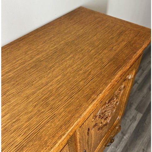 Vintage French Louis XVI Style Oak Cabinet with Carved Panels For Sale - Image 9 of 12