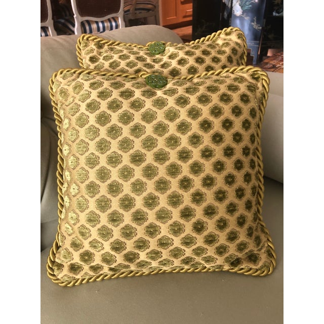 Metal Pierre d'Argent Savoia Pistachio Velvet Dot Decorative Accent Pillows- Set of 2 For Sale - Image 7 of 7