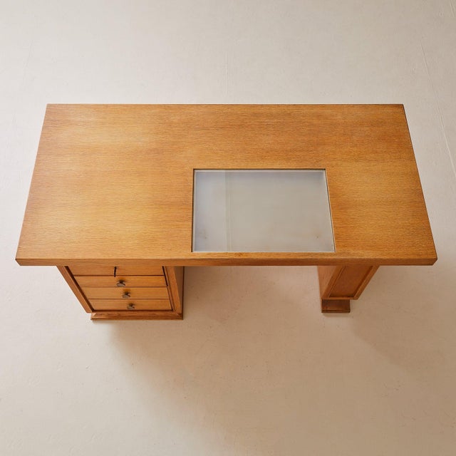 Brown French Oak Architect’s Desk with Inset Glass Top, 1950s For Sale - Image 8 of 11