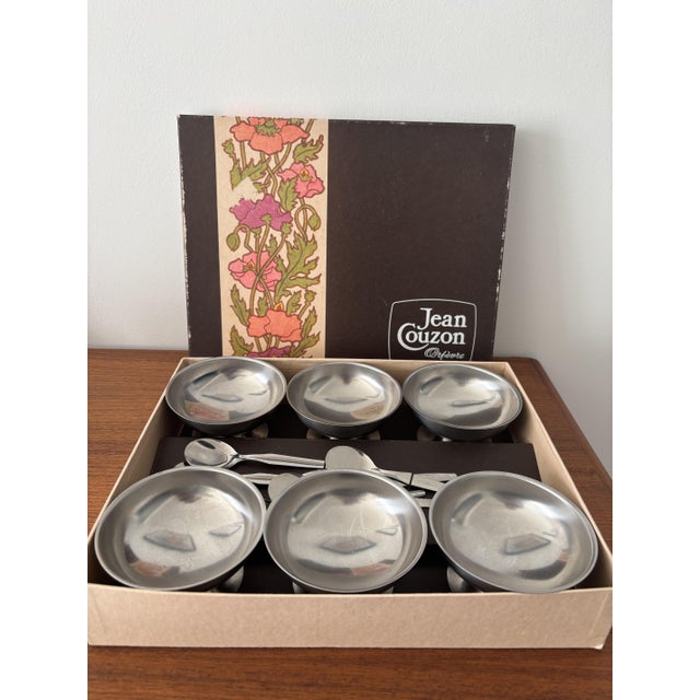 Vintage French Bistro Style Stainless Steel Ice Cream Bowls and Spoons from Jean Couzon, 1970s, Set of 12 For Sale - Image 6 of 8