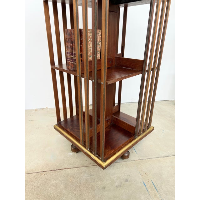 Mahogany and Brass Rotating Bookcase from G. Borgeaud, 1900 For Sale - Image 4 of 16