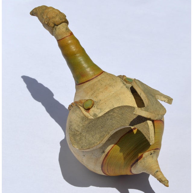 Olive 1950s Abstract Italian Ceramic Pottery Wood Bird Sculpture Mixed Media Handmade For Sale - Image 8 of 17