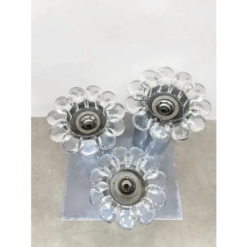 1970s Vintage Chrome and Glass Flower Wall Sconces, 1970s, Set of 3 For Sale - Image 5 of 7