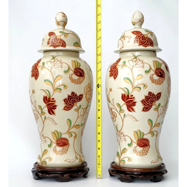 Chinoiserie Large Ginger Jars 20" Pair For Sale - Image 3 of 12