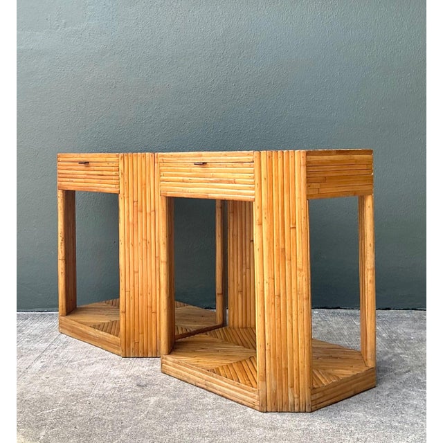 Tan Vintage Rattan Hexagonal Night Stands - A Pair For Sale - Image 8 of 12