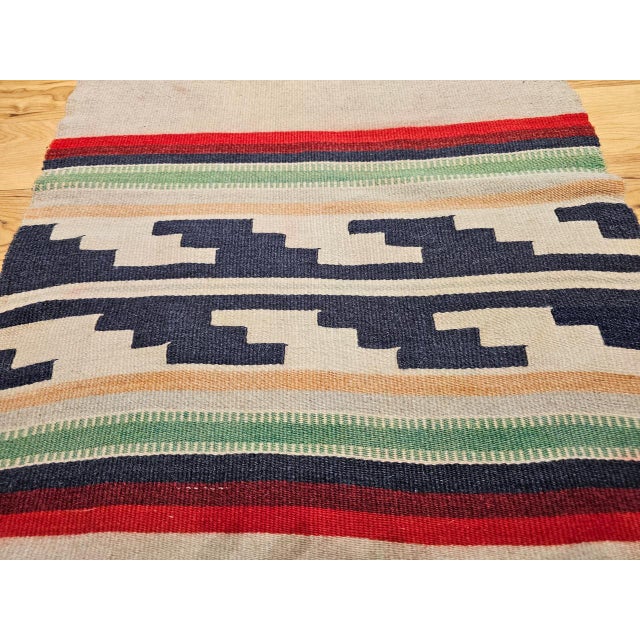 Vintage Native American Navajo Area Rug, Handwoven Wool, Stripe Pattern,Ivory & Red, 2x4 For Sale - Image 15 of 16