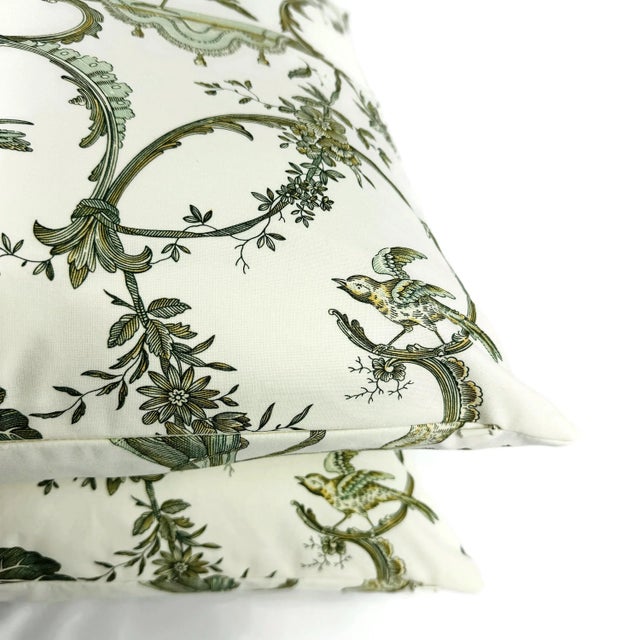 2020s Brunschwig & Fils Kininvie Cotton Print in Leaf on White Pillow Cover For Sale - Image 5 of 8