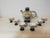 Ceramic rosolio set with metal base. Made by La Casa dell'Arte of Albisola. Futurist period piece. Sailing ship...