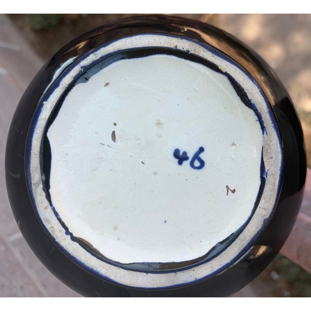 Ceramic 19th-Century Thomas Forester & Sons Sanded Majolica Cobalt Pattern 46 Vase For Sale - Image 7 of 8