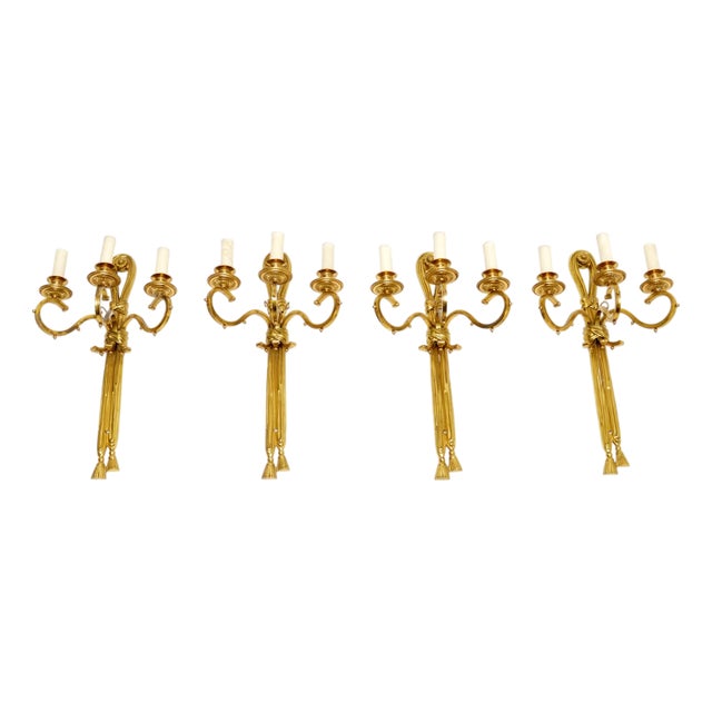 Antique Brass Wall Sconces, 1950, Set of 4 For Sale