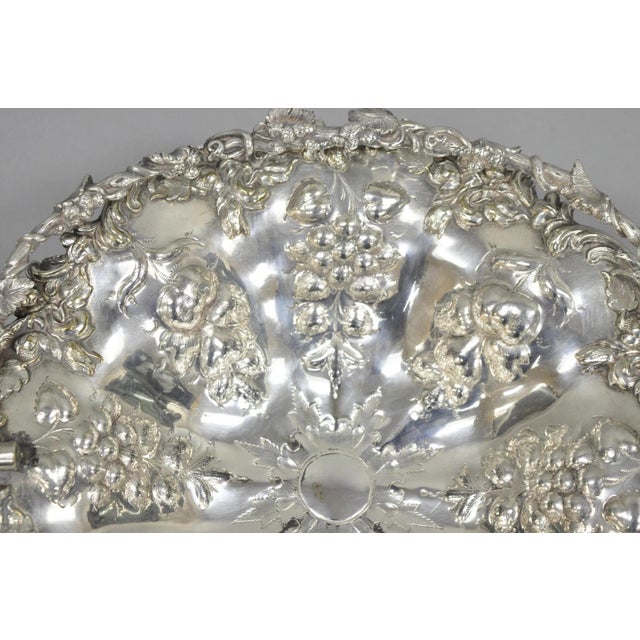 Victorian 20th Century Victorian Silver Plated Grapevine Repousse Dessert Basket Fruit Bowl For Sale - Image 3 of 12