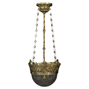 Art Nouveau Pendant with Original Cut Glass Shade, Vienna, 1908