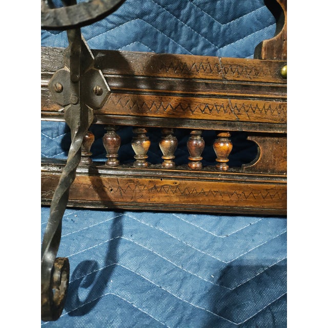 Brown 19th Century Swiss Black Forest Gothic Carved Walnut Pipe Rack / Hall Rack With Wrought Iron Hooks For Sale - Image 8 of 10
