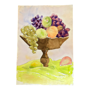 1980’s Original Modernist Still Life With Fruit Watercolor Painting Signed