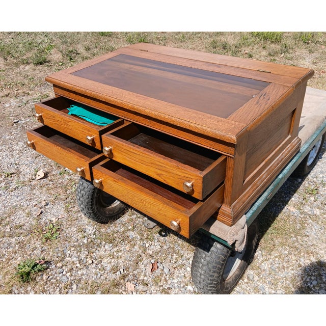 Antique Oak 4 Drawer Lift Top Spool Cabinet Desk 1890s For Sale In Cleveland - Image 6 of 12