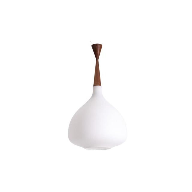 Suspension in White Opaline Glass and Blond Mahogany, 1960s For Sale - Image 7 of 7