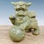 Pair of Antique Celadon Glazed Guardian Lions – 9.8" Foo Dogs With Brocade Balls For Sale - Image 4 of 9