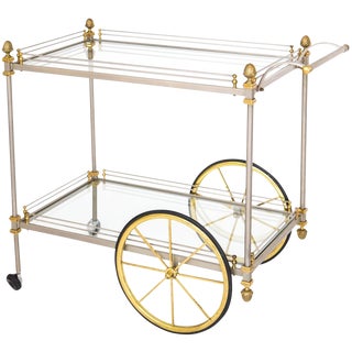 Italian Brass & Steel Bar Cart For Sale