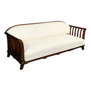 Italian Modern Wooden Sofa with White Fabric, 1940s