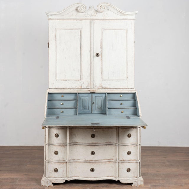 White Painted Danish Oak Tall Secretary Dated 1805 For Sale - Image 4 of 12