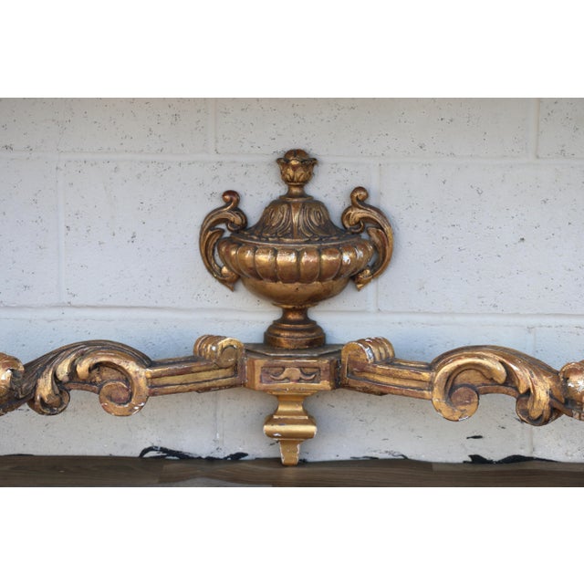 Antique Italian Baroque Giltwood Console Tables With Breccia Marble Tops | Pair | Circa 1900s For Sale - Image 12 of 18