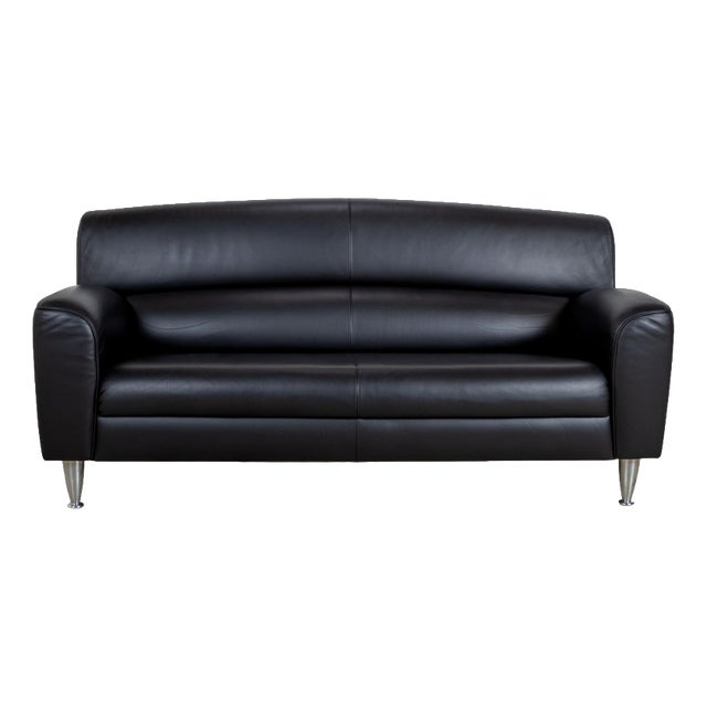 Black Leather Madison Two-Seater Sofa with Aluminum Legs from Poltrona Frau For Sale