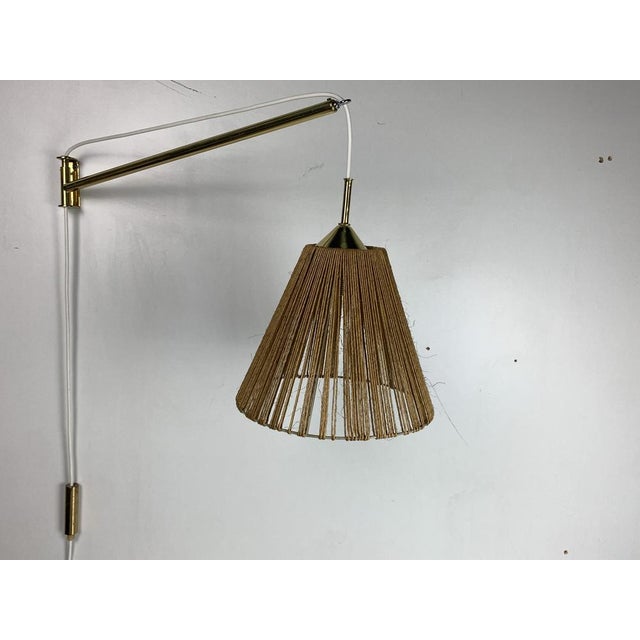 Brown Mid-Century Modern Extendable Brass Wall Mount with Cocoon and Sisal Shade by Lars Schioler, 1960s For Sale - Image 8 of 18