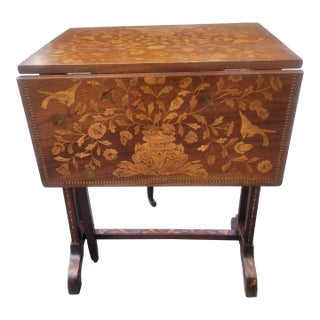 19th Century English Mahogany Marquetry Drop Leaf Side Table For Sale