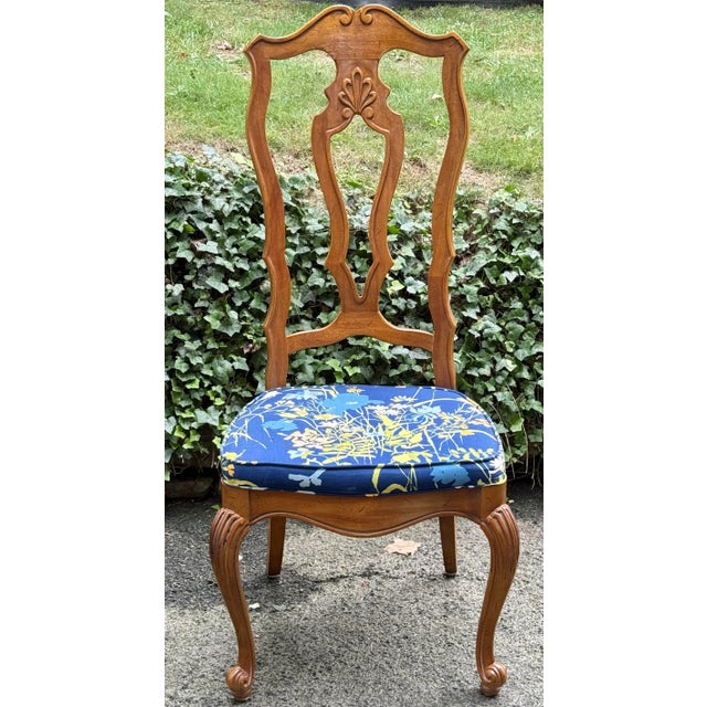 Lovely set of French chairs by Gravely furniture. Features solid wood construction, carved cabriole legs, pierced back,...