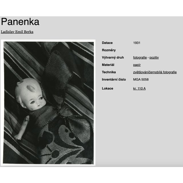 Modern L. E. Berka, Doll, 1931, Signed Gelatin Silver Print For Sale - Image 3 of 7