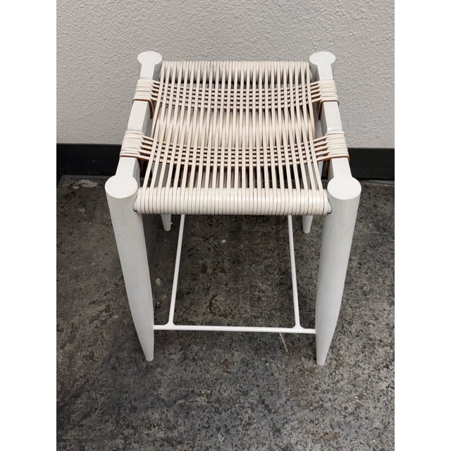 2010s Ayush Kasliwal for Cb2 Leather-Wrapped Stool For Sale - Image 5 of 12