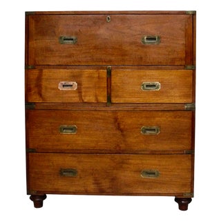 Vintage Campaign Teak Secretaire, 1940s For Sale