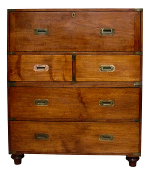 Vintage Campaign Teak Secretaire, 1940s