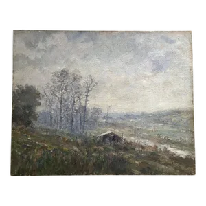 Wells Moses Sawyer (American 1863 - 1960) Oil Painting on Canvas of a Late Winter, Early Spring New England Landscape