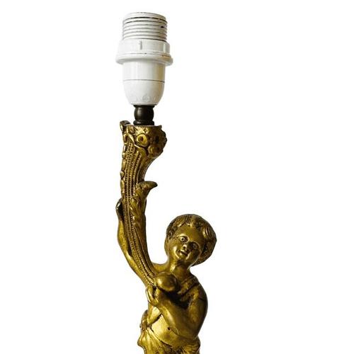 Metal Vintage Hollywood Regency Cherub Table Lamp with Pleated Shade, 1960s For Sale - Image 7 of 13