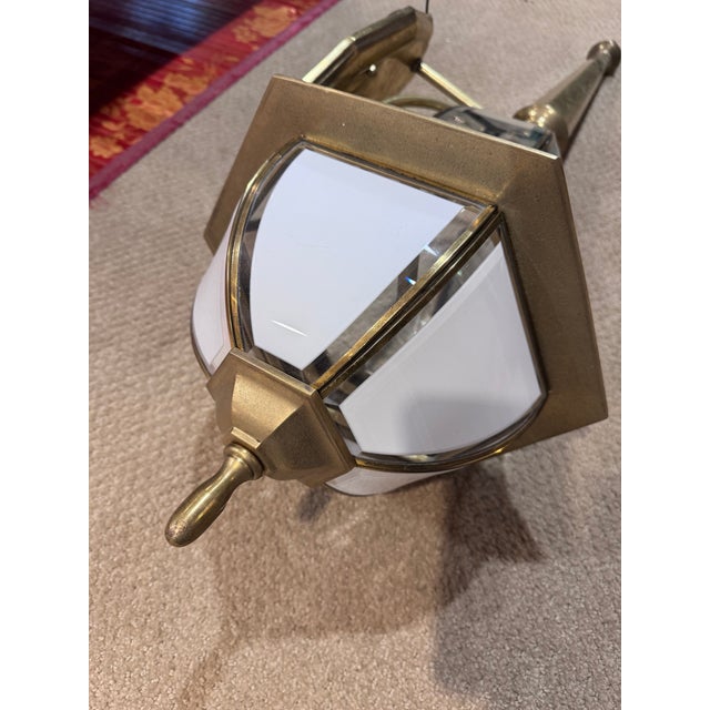 Traditional Vintage Solid Brass 3-Light Coach Lantern Wall Sconces – Frosted Dome – a Pair For Sale - Image 3 of 16