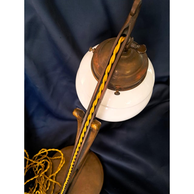 Art Nouveau Desk Lamp in Brass and Opaline, 1890s For Sale - Image 3 of 13