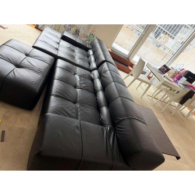 Contemporary Black Leather Tufty Time Sofa Attributed to B&b Italia For Sale - Image 3 of 4